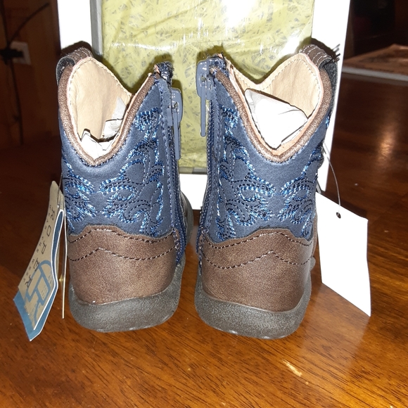 Baby Roper Cowboy Western Boot NWT Infant Size 1 0-3 M Brown Blue Zipper Box - Picture 2 of 6